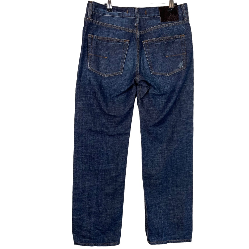 Mauro Grifoni High-Rise Button Fly Distressed Straight Leg Dark Blue Denim Jeans